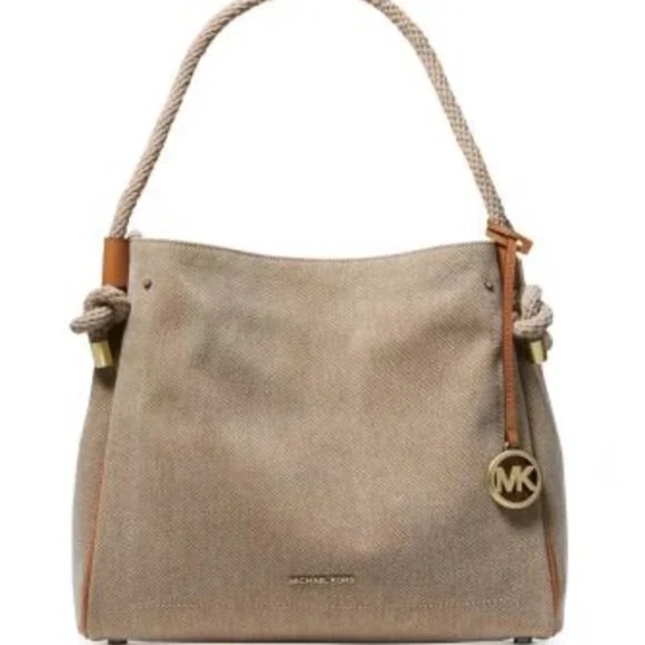 Michael Kors Isla Canvas Large Shoulder Bag - Natural Color - Picture 1 of 5